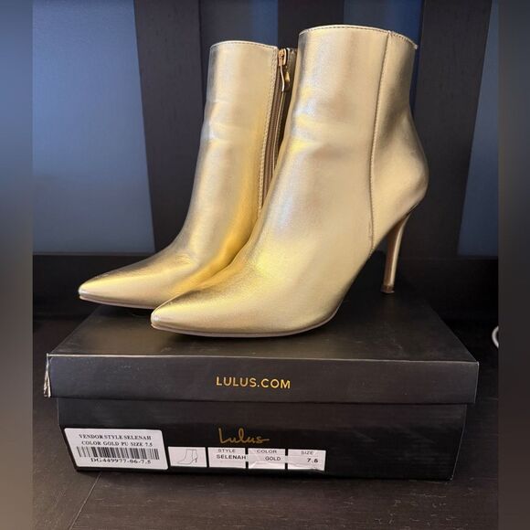Lulus Selenah Gold High Heel Booties Women’s Size 7.5 - Picture 1 of 7